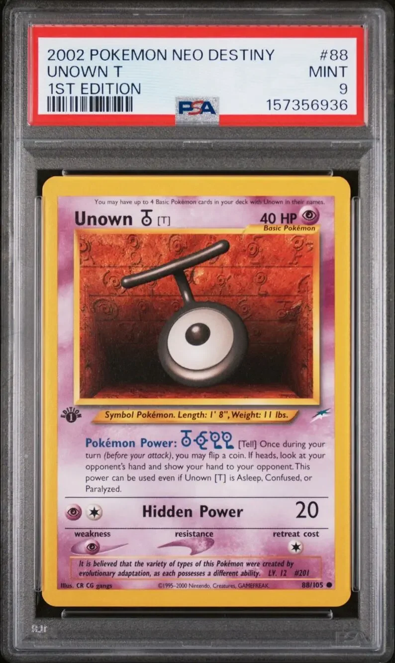 PSA 9 MINT Unown T 1st Edition 88/105 Pokémon 2002 Neo Destiny Graded Card